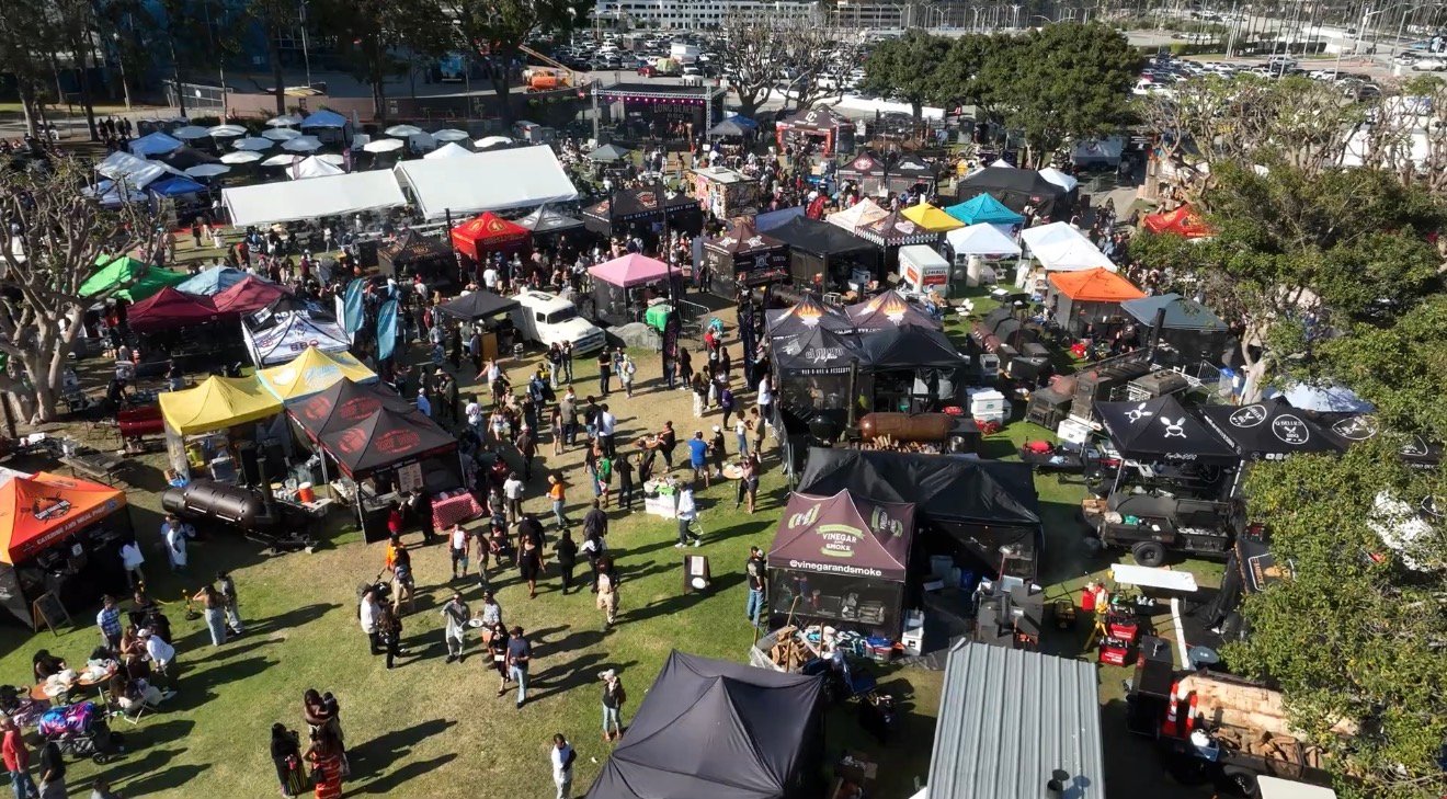 Aerial view of Long Beach BBQ Festival crowd